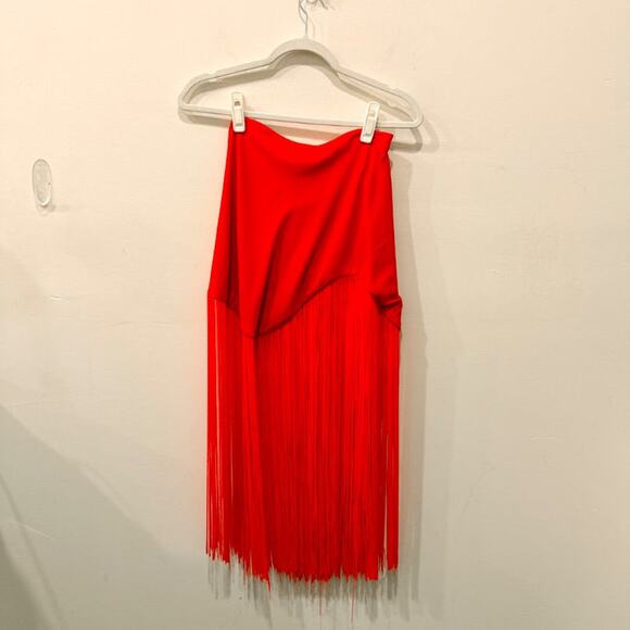 Ronny Kobo Dinamara High Waisted Midi Fringe Wrap Skirt Tangerine Women's XS - Picture 4 of 7